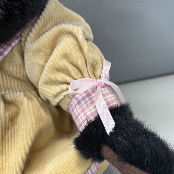 SKM Enterprises Black Teddy Bear Beige Corduroy Dress Plush Stuffed Toy Vintage - Picture 6 of 14